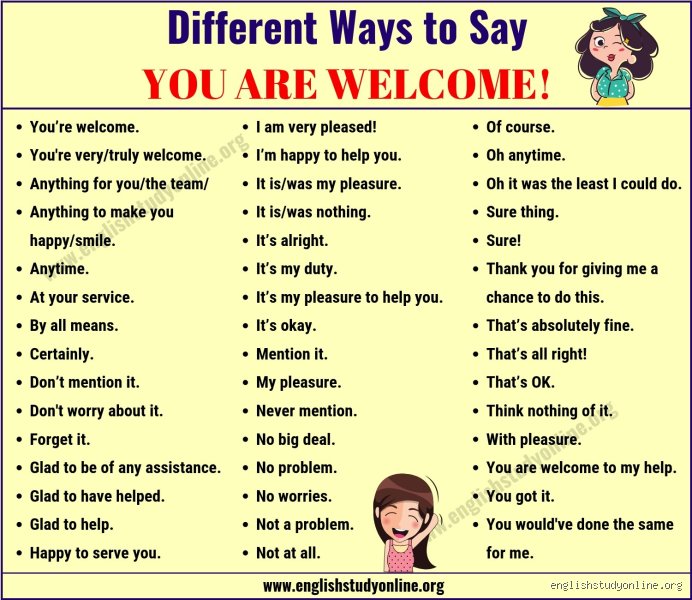Was sagen statt "you are welcome"?