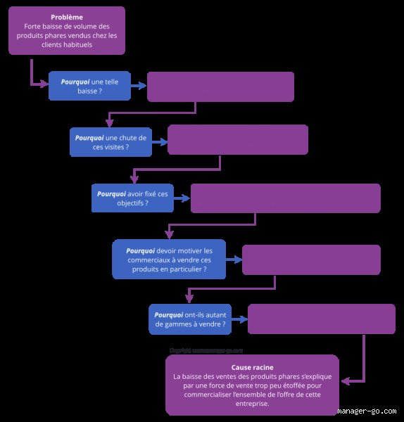 Quel est un bon exemple de la méthode des 5 pourquoi pour résoudre un problème complexe en entreprise ?