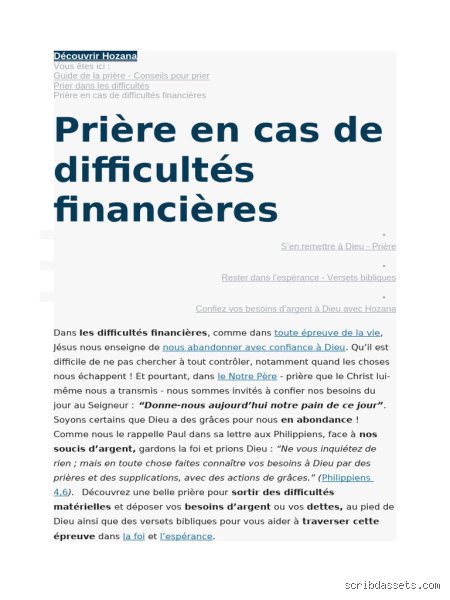 Quelles sont trois prières à réciter en cas de difficultés financières pour attirer l'abondance et la paix ?