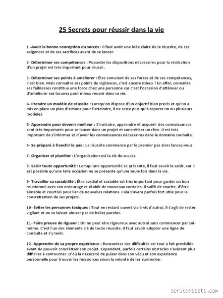 Quels sont les 25 secrets pour réussir dans la vie et transformer radicalement votre trajectoire personnelle ?