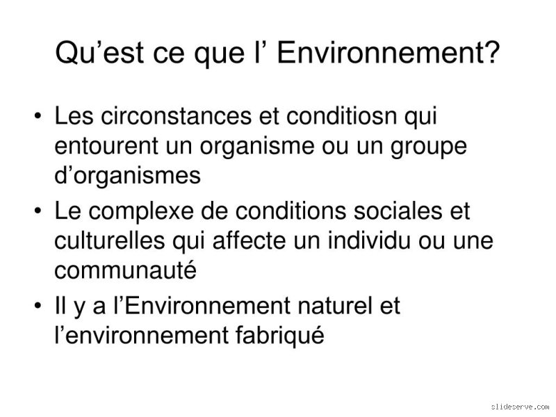 Qu'est-ce que l'environnement ?