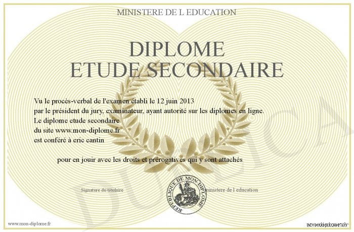 Quel est le nom du diplôme du secondaire en France ?