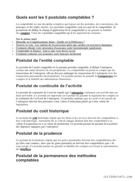 Quels sont les 5 postulats comptables qui régissent la fiabilité des états financiers en entreprise ?