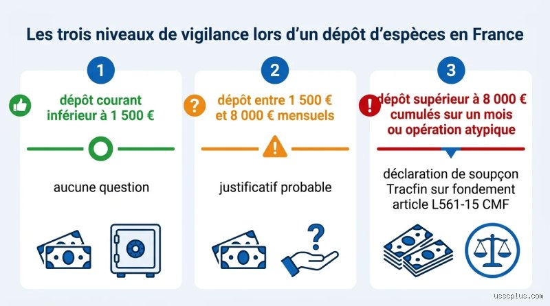 Lors d'un dépôt en espèces quelle vérification est obligatoire pour éviter les foudres du fisc et du banquier ?