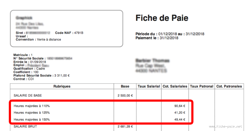 Où trouver l'exonération des heures supplémentaires sur ma fiche de paie ?