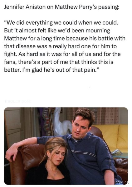 What did Jennifer Aniston have to say about Matthew Perry's death ? Le cri du cœur d'une amie brisée par l'absence
