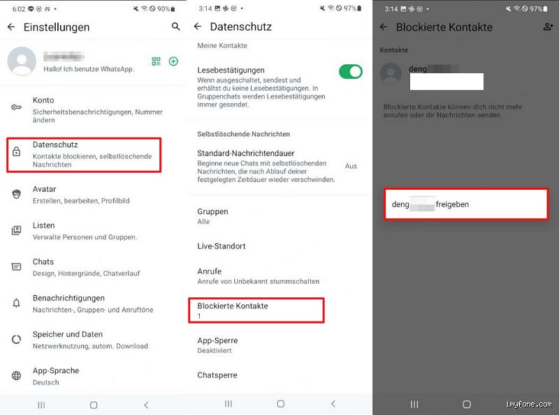Wie kann ich einen blockierten Kontakt löschen?