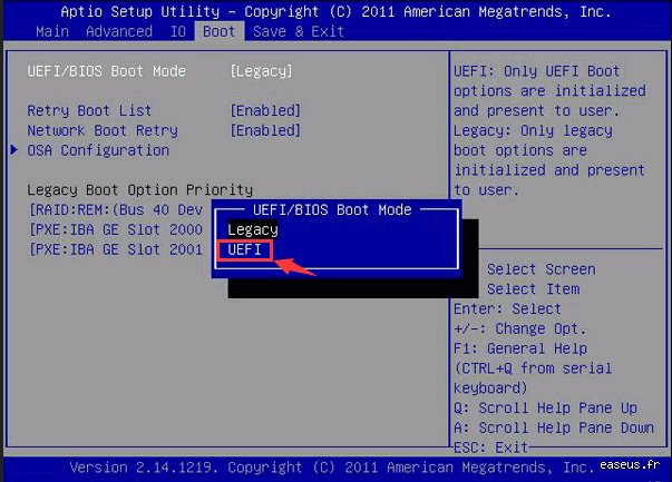 Comment changer le mode UEFI ?