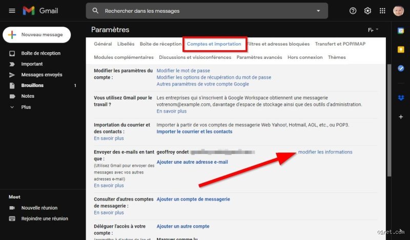 Comment modifier le nom d'une adresse mail ?