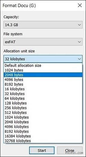 Quelle taille d'unité d'allocation pour exFAT ?