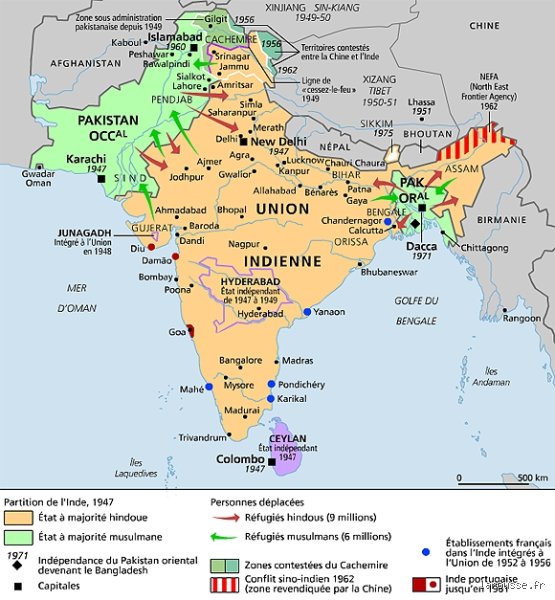 Quel pays possédait l'Inde en 1945 ?