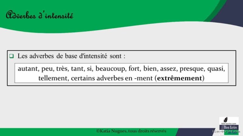 Quels sont les adverbes d'intensité ?