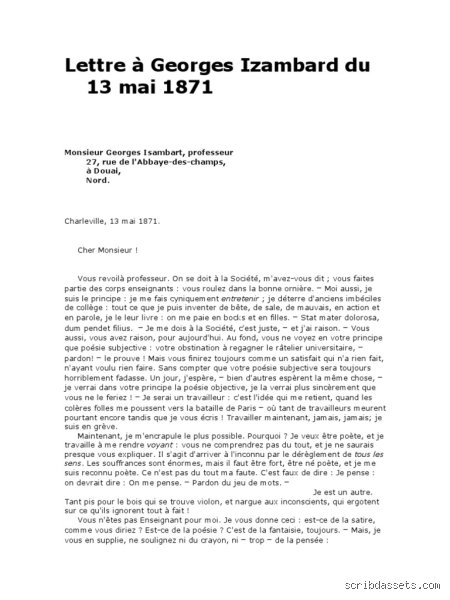 Quel est le nom donné aux lettres que Rimbaud a envoyées à Izambard le 13 mai 1871 et à Demeny le 15 mai 1871 ?