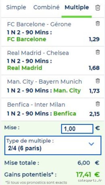 Comment calculer un 2 sur 4 Parions Sport ?