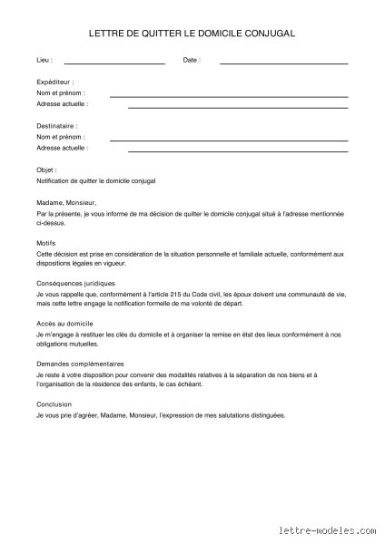 Quel document pour quitter le domicile conjugal ?