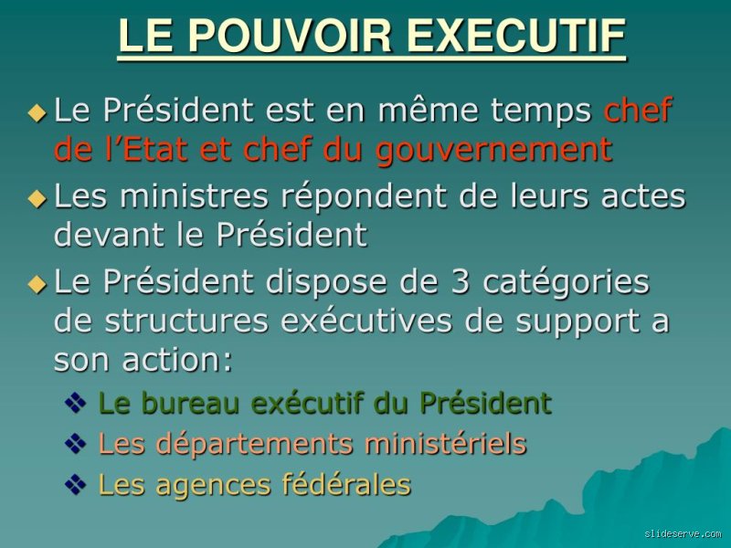 Qui est à la tête du pouvoir exécutif ?