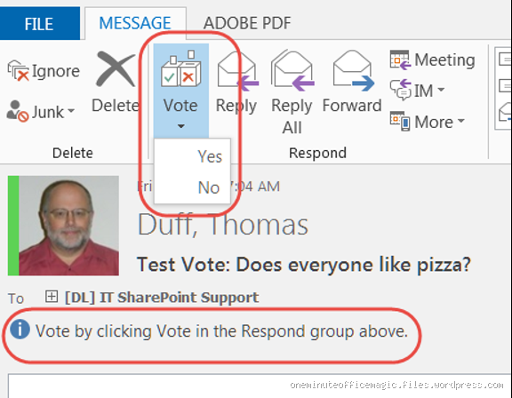 Où se trouve le bouton vote dans Outlook ?