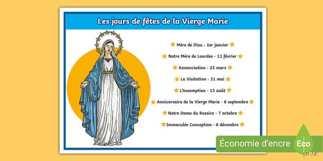 Quel est le jour de la fête de la Vierge Marie ?
