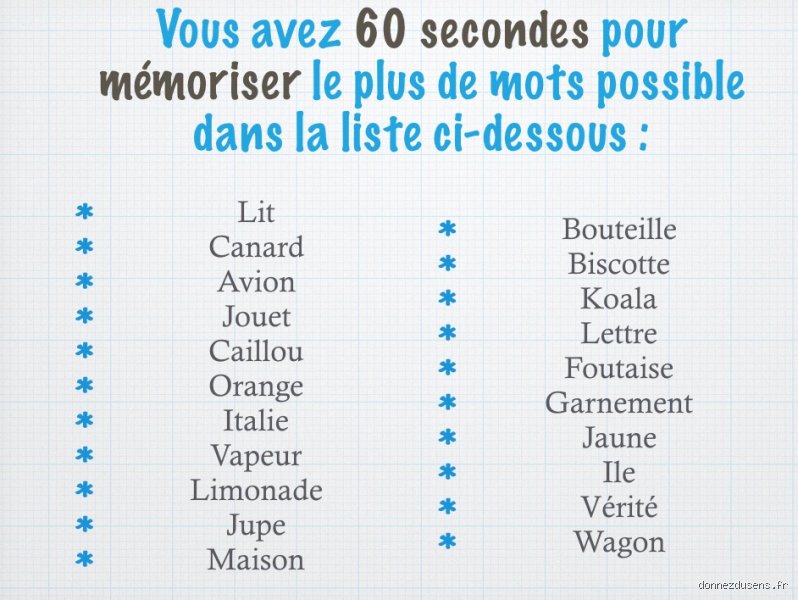 Combien de mots devez-vous retenir lors d'un test de mémoire pour situer vos performances réelles ?