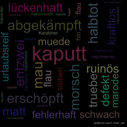 Was sind die Synonyme von „kaputt“?