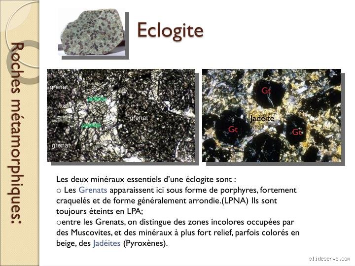 Quels sont les minéraux caractéristiques du faciès éclogite ?