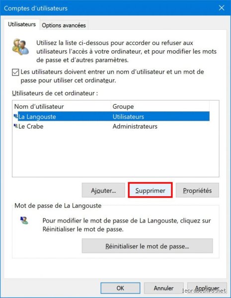 Comment supprimer un compte d'une personne ?